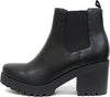 Soda Jaber Black Pu Chunky Lug Sole Elastic Gore Pull On Wide Chelsea Ankle Boot