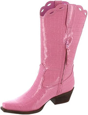 Circus by Sam Edelman Jill Pink Carnation Croc Embossed Squared Toe Western Boot