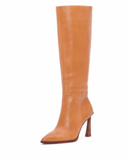 Vince Camuto Perintie Light Cognac Leather Pointed Toe Knee High Heel Dress Boot