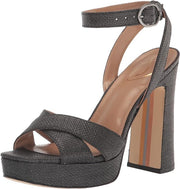 Sam Edelman Kayna Black Leather Ankle Strap Squared Open Toe Block Heeled Sandals