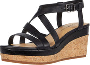 Lucky Brand Batikah Wedge Sandal Black Leather Platform Open Toe Sandals (10)