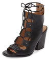 Shellys London Linda Black Leather Crisscrossed Block Heel Ghillie Sandals