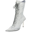 Jeffrey Campbell Bringiton White Crackle Stiletto Heel Pointed Toe Lace Up Boots