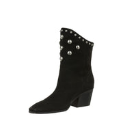 Sam Edelman Wildie Black Pearl Studs Slip On Pointed Toe Block Heel Ankle Boots