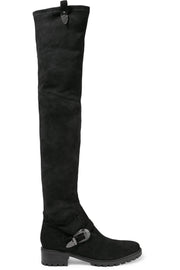 Schutz Women's Black Paddington Buckled Stretch Suede Fitted Boots