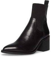 Steve Madden Abriel Black Leather Block Heel Pull On Pointed Toe Ankle Boots