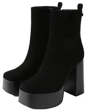 Sam Edelman Rayza Black Suede Block Heeled Squared Toe Chunky Block Heel Booties