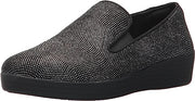 FitFlop Superskate Black Glimmer Leather Slip On Round Toe Flat Fashion Loafers