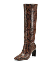 Vince Camuto Hersha Caramel Snake Mid Heel Squared Toe Knee High Dress Boot