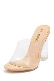 Cape Robbin Nude Clear Heel Transparent Criss Cross Vamp Fashion Open Toe Sandal