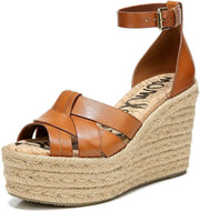 Sam Edelman Marietta Tan Brown Leather Wedge Heeled Espadrilles Sandals