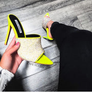 Cape Robbin TIFFANY LIME Rhinestone Slip-On Stiletto Heel Mule Pumps