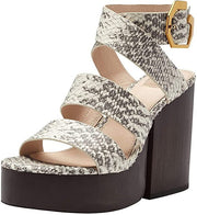 Louise et Cie DENISSE Grey White Snake Platform Block Heeled Wedges Sandals