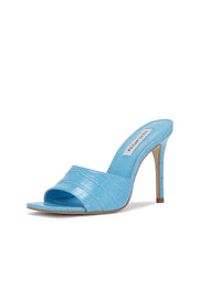 Steve Madden Signal Blue Croco Square Open Toe Mule High Stiletto Heeled Sandal