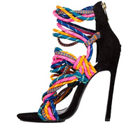 Lust For Life Phantasy Multi Color Suede bungees Strappy Stilleto Dress Sandals