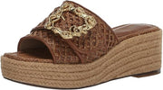 Sam Edelman Celia Cuoio Raffia Slip On Squared Open Toe Wedge Heeled Sandals