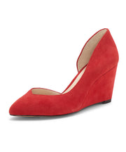 1.State Melman Fire Red Wedge Low Heel D'orsay Pointed Toe Low Cut Dress Pumps