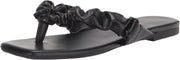 Nine West Daxx Black Slip On Squared Open Toe Ruch Detailed Flats Sandals