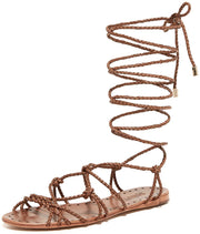 Schutz Bark Brown Flat Wrap Around Braided Leather Gladiator Resort Sandals