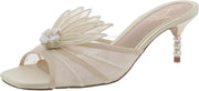 Sam Edelman Pauline Ivory Tulle Squared Open Toe Slip On Kitten Heeled Sandals