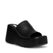 Steve Madden Pepe30 Black Leat Leather Square Toe Lug Sole Platform Mule Sandals