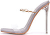Cape Robbin Corinne Grey Chain Clear High Mule Detailed Stiletto Heeled Sandals