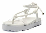 Schutz Siena Sport White Faux Leather Vinyl Strap Ankle Lace Up Low Heel Sandals