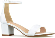 Bella Marie Women's Jean-08 White Patent Ankle Strap Open Toe Block Heel Sandal (7.5, white Patent)