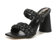 Sam Edelman Kendra Black Woven Detail Slip On Open Toe Block Heeled Sandals