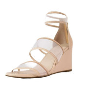 Cecelia New York Dorothy Wedge Sandals Clear Strap Heel Zip Strappy Ankle Sandal