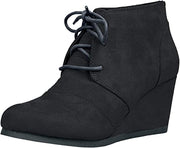 Soda Rex Black Lace Up Rounded Close Toe Oxford Ankle Wedge Fashion Ankle Boots