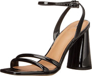 Sam Edelman Kia Black Patent Squared Open Toe Ankle Strap Block Heeled Sandals