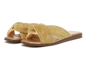 Sam Edelman Issie Gold Embellished Knotted Slip On Open Toe Slide Sandals