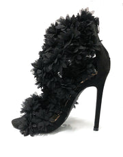 Privileged Earvin Black Flowery Detailed Open Toe Stiletto Heeled Pump Sandals