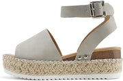 Soda Topic Dv Grey (Whipped Stitch) Espadrille Ankle Strap Platform Heel Sandals