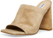 Steve Madden Lexia Tan Suede Slip On Squared Open Toe Chunky Heeled Sandals