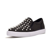 Nine West Lovie 3 Black Slip On Rounded Toe Pearl Detailed Fashion Sneakers