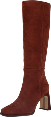 Sam Edelman Issabel Warm Chestnut Squared Toe Block Heel Fashion Knee High Boots