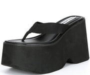 Steve Madden Gwen Black Slip On Squared Open Toe Platform Heeled Sandal