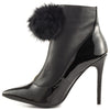Privileged Queda Matt Pointed Toe Fur Gold Zipper Stiletto Booties Black Patent