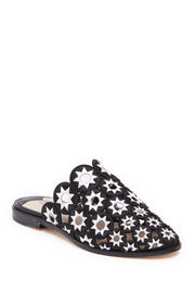 Ashley Cole Mia Black/White Mule Slide Flat Embroidered Star Slip-On Sandal