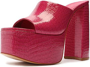 Schutz Darah Pink Croc-Embossed Slip On Open Toe High Heel Platform Sandals