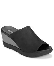 Aerosoles Black Nubuck Slip On Open Toe Covered Platform Wedge Slide Sandals