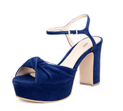 Schutz Thalyta Blue Suede Retro Chic Platform Sandals