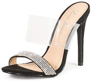 Lauren Lorraine Les Clear Cuff Rhinestone Band Heeled Mule Formal Dress Sandals