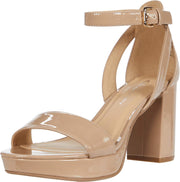 Chinese Laundry Go On New Nude Patent Ankle Strap Open Toe Block Heeled Sandals