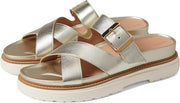 Cole Haan Fraya Slide Soft Gold Leather Slip On Open Toe Chunky Heel Sandals