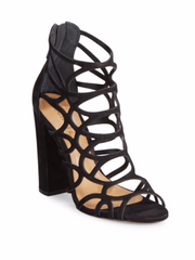 Schutz Ingriditte Black Nubuck Leather Caged Single Sole Thick High Heel Pumps