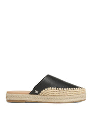 Sam Edelman Austin Black Leather Espadrilles Rounded Toe Slip-on Flat Mule Slide