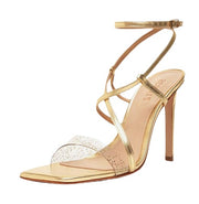 Schutz Aisha Gold Glitter Vamp Ankle Strap Open Toe Stiletto High Heel Sandals